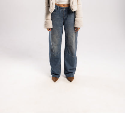 double line  wide leg denim